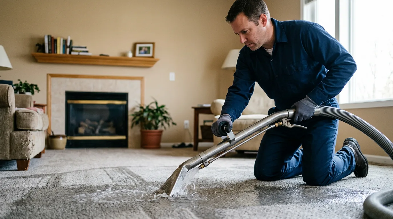 Water damage restoration technician working near Johannesburg, MI